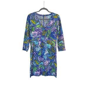 Lilly Pulitzer Blue Art to Wear 100% Pima Cotton Cattitude Mini Dress, Small
